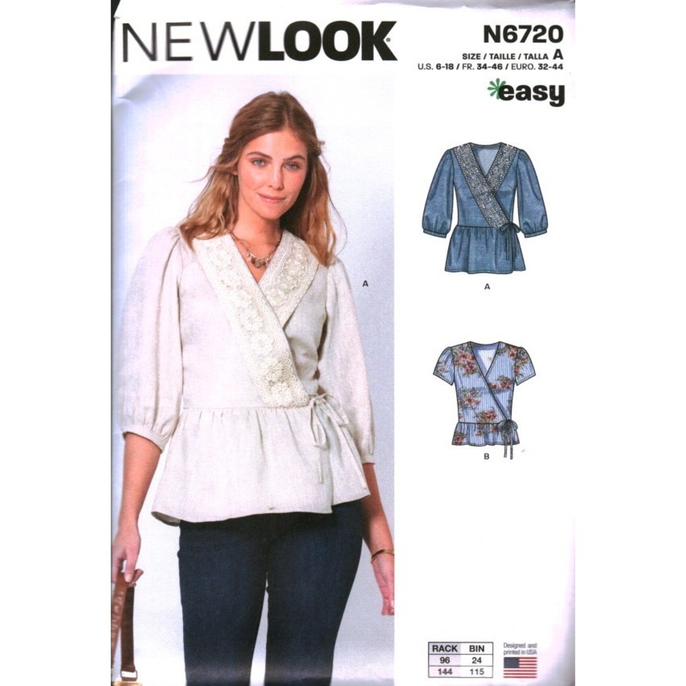 New Look N6720 Sewing Pattern Misses Wrap Top Peplum Puff Sleeve Size 6-18 Easy